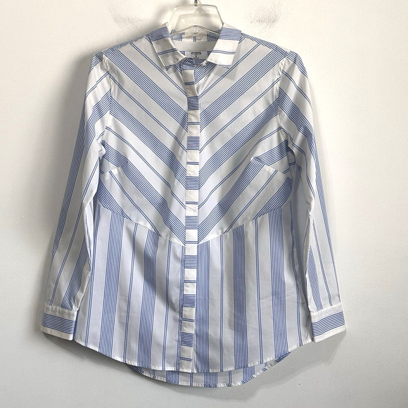Untuckit Sloane Blouse 6 Button Front Blue Stripe Preppy Casual Vacation Summer - Picture 1 of 15